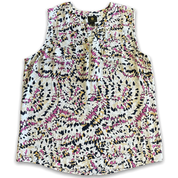 JM Collection Sleeveless Zip Front Top Geometric - Picture 9 of 9